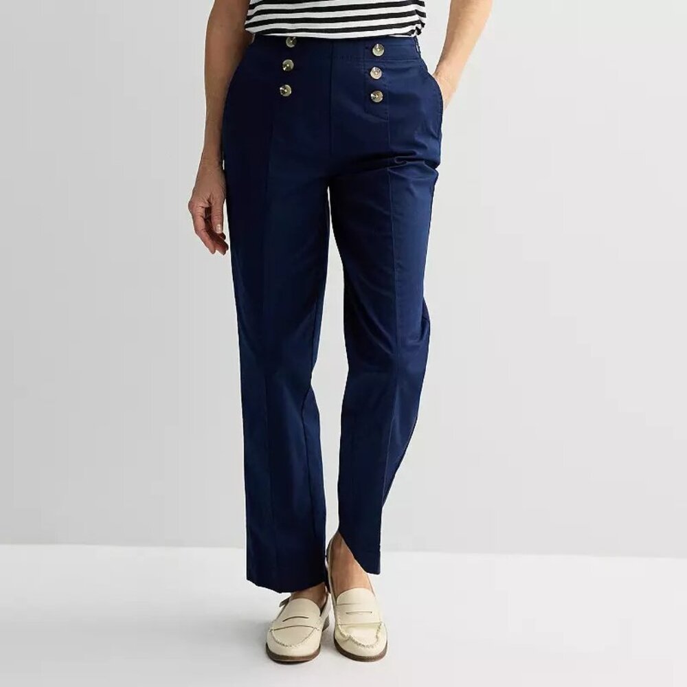 Women's Croft & Barrow Sailor Button Chino Pants, Size: 12, Seattle Blue